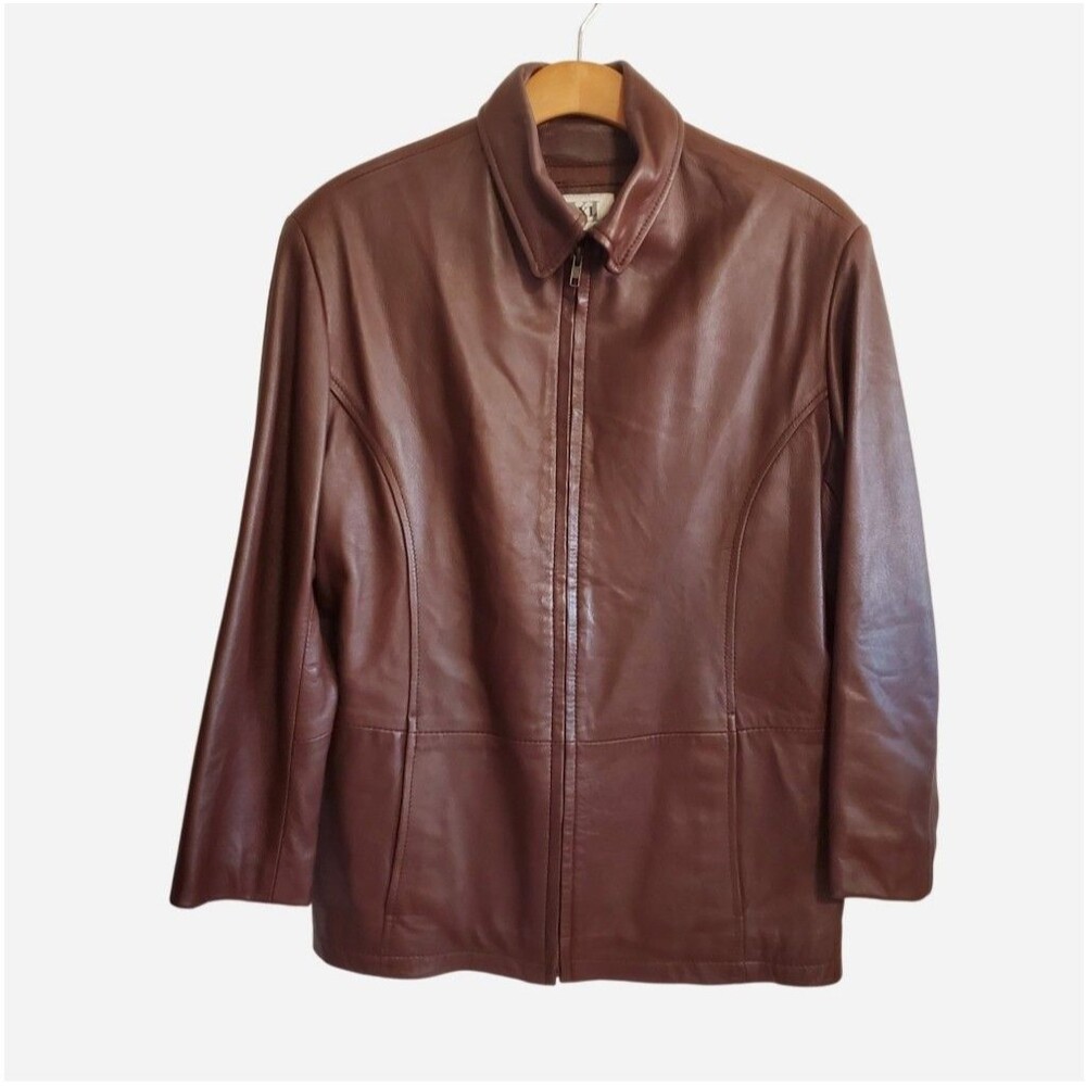 XL Made in Argentina Mens Brown Genuine Leather Zip Up Collared Jacket Size 42